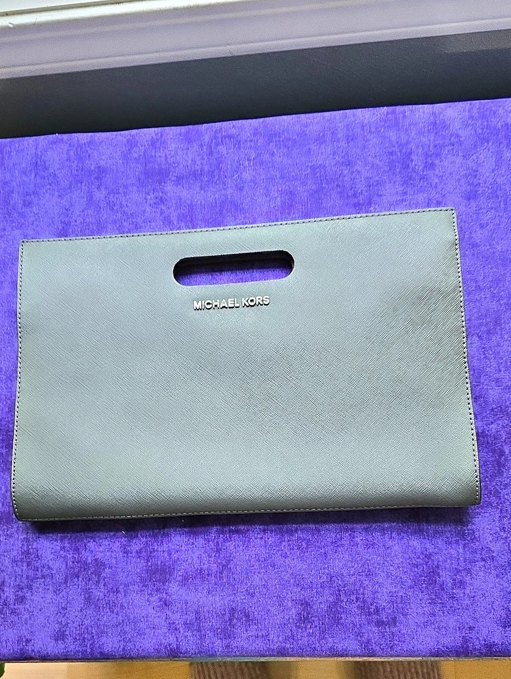Michael Kors Tilda Saffiano Leather Clutch Gray